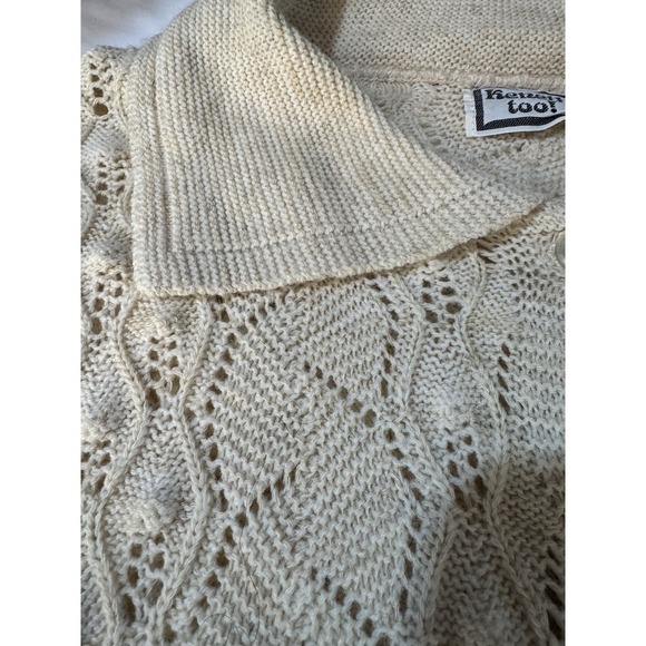 Vintage 70s Ivory Acrylic Crochet Knit Granny Button Up Cardigan Sweater S/M - Picture 4 of 8